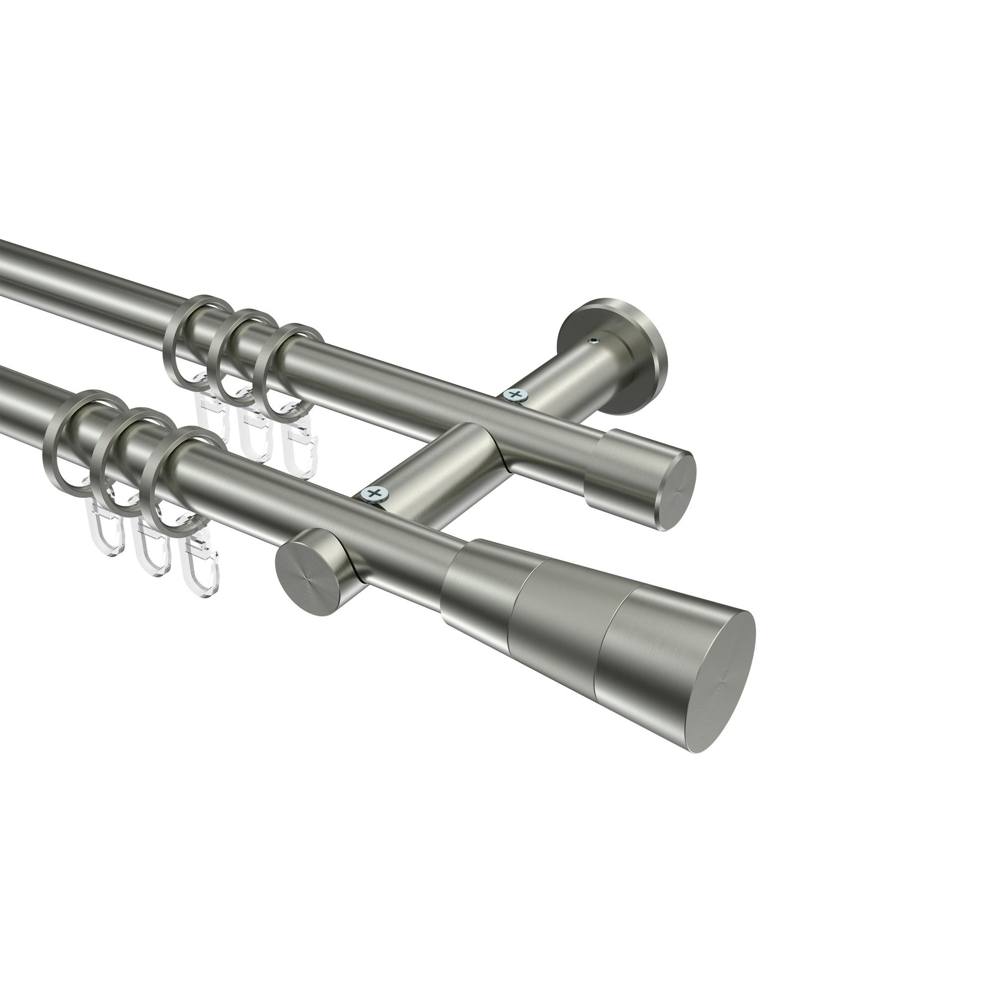 GARDINENSTANGE Platon Tanara 540 cm (geteilt in 3 x 180 cm), 2-läufig, 20 mm Ø Edelstahl-Optik - Edelstahlfarben/Silberfarben, Metall (540cm) - INTERDECO
