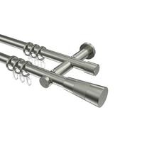 GARDINENSTANGE Platon Tanara 540 cm (geteilt in 3 x 180 cm), 2-läufig, 20 mm Ø Edelstahl-Optik - Edelstahlfarben/Silberfarben, Metall (540cm) - INTERDECO