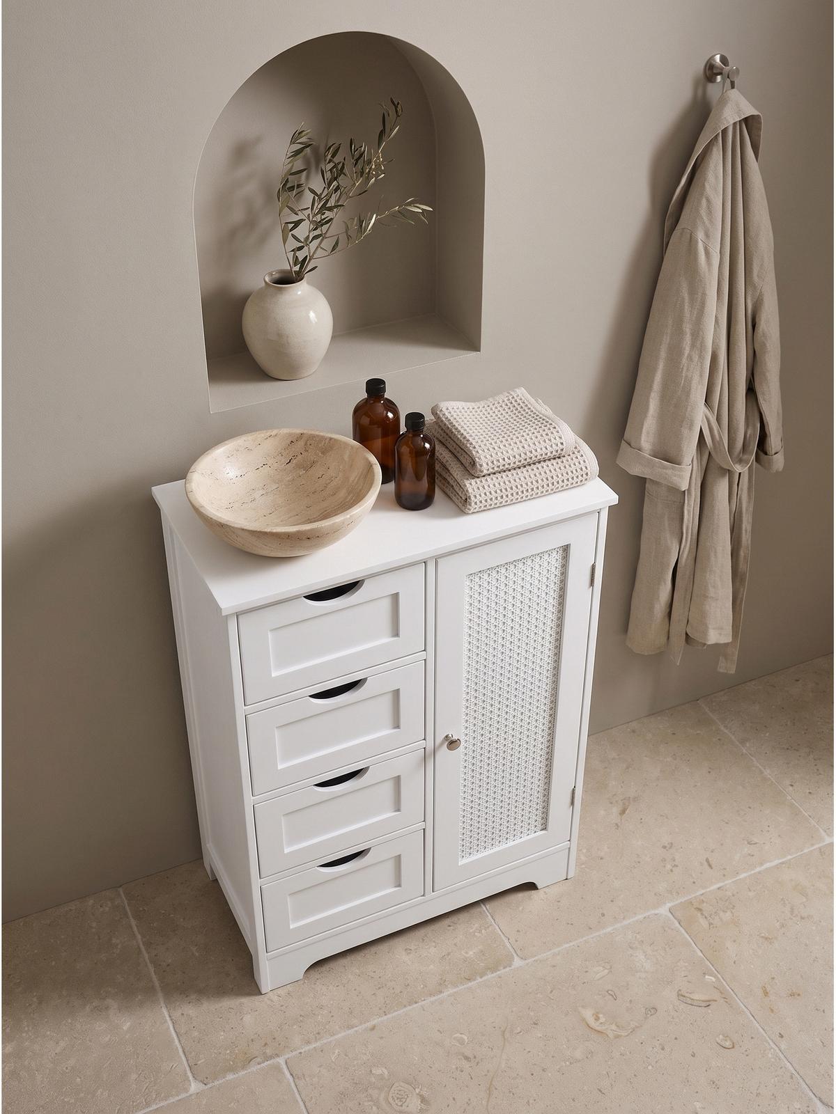 BADSCHRANK ADOUR, MDF, mit Stauraum, Weiß, 55 x 30 x 80 cm - Weiß, Holzwerkstoff/Metall (55/80/30cm) - KADIMA DESIGN