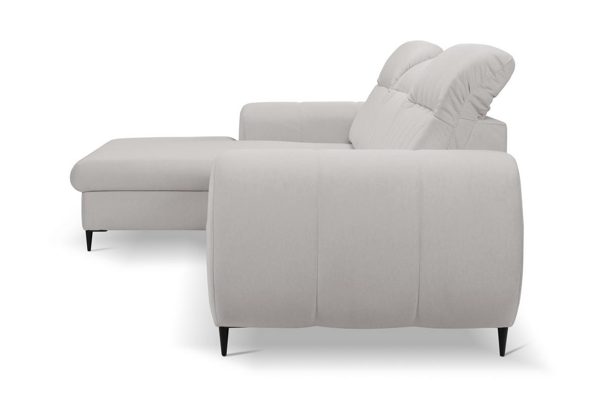 ECKSOFA PURO L-S Hellgrau Plüsch-Stoff mit Schlaffunktion - Hellgrau, Holz (275/166cm) - MASSENO