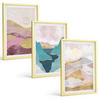 BILDER SET 3er Set - 40x60 cm Goldrahmen - Abstrakte Berge Sonne - Goldfarben, Kunststoff (40/60cm) - TULUP