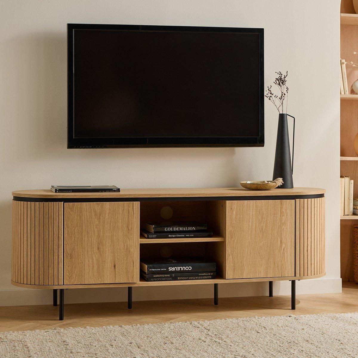TV-MÖBEL mit 2 Türen und seitlichem Rillen-Effekt 150/55/40 cm - Apfelbaumfarben, Holzwerkstoff (40/55/150cm) - Calicosy