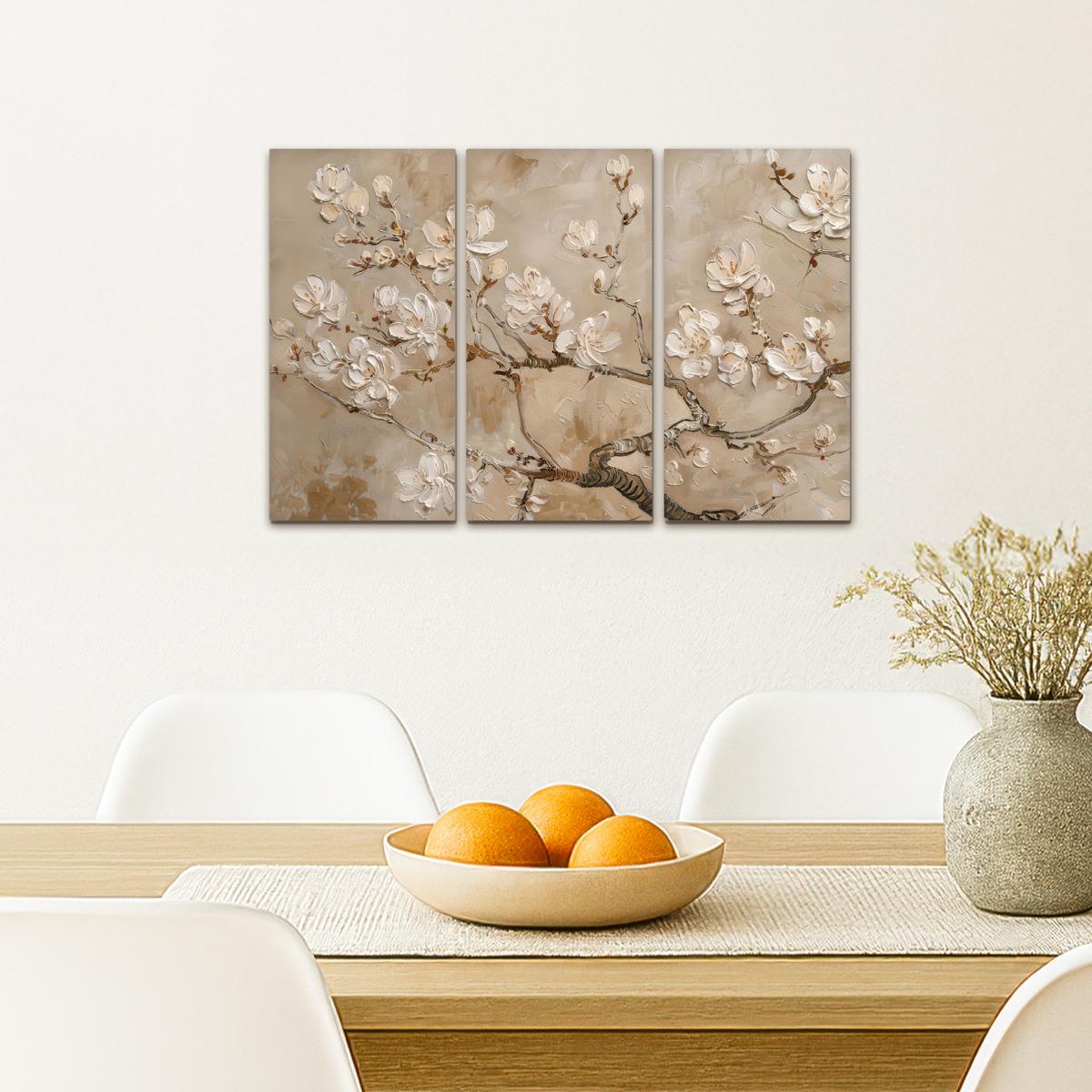 LEINWANDBILD 3er Set Beige - Blüte - Modern 60x40 cm - Beige, Textil (60/40cm) - MuchoWow