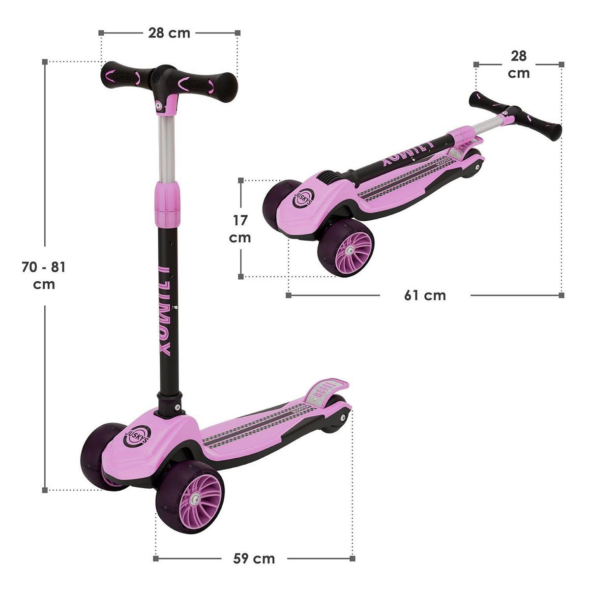 KINDERROLLER Lumox höhenverstellbarer Lenker inkl. Leuchtränder rosa - Rosa, Metall (28/59cm) - Juskys