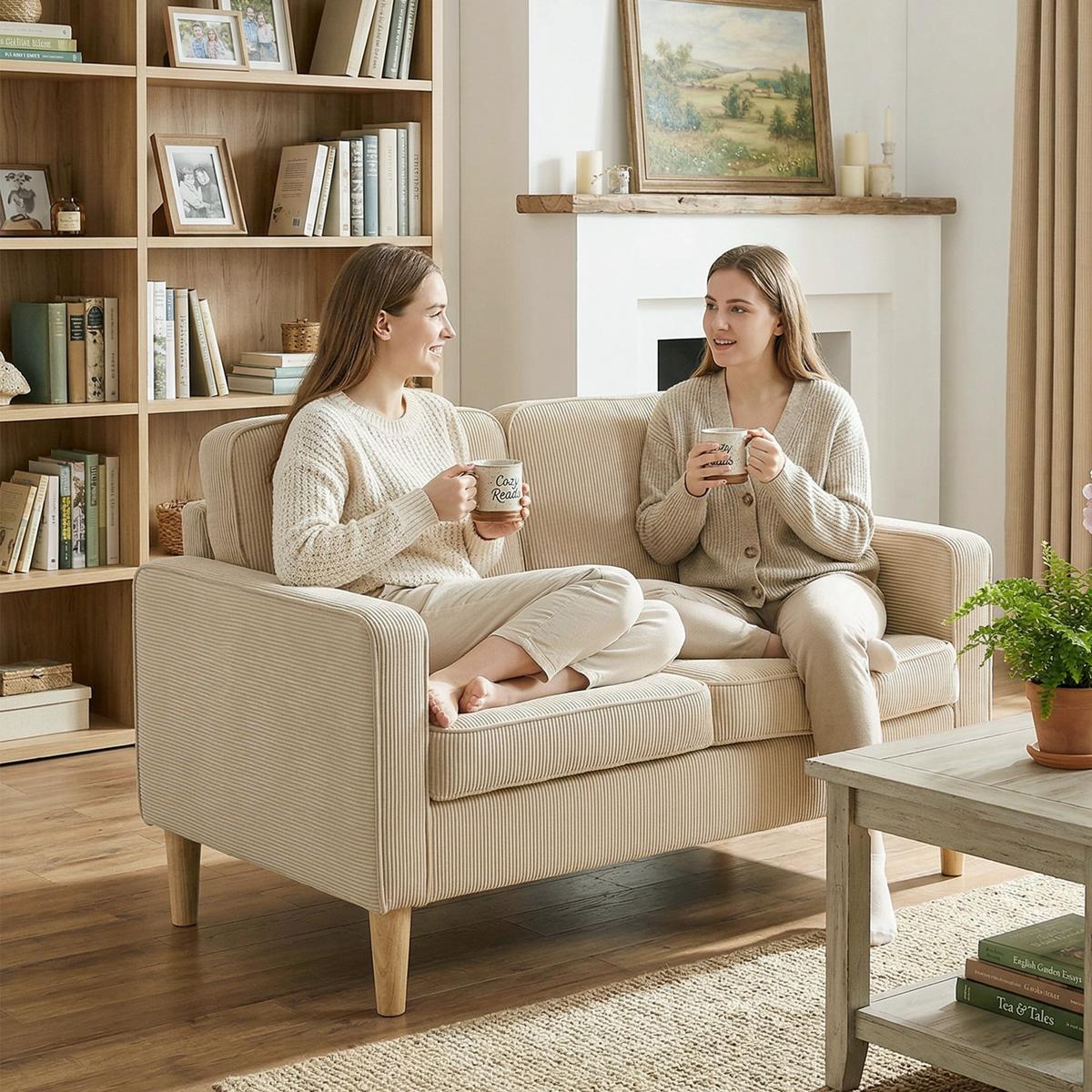 2-SITZER-SOFA Polyester Beige - Beige/Naturfarben, Holz/Textil (63/79/117cm) - HOMCOM