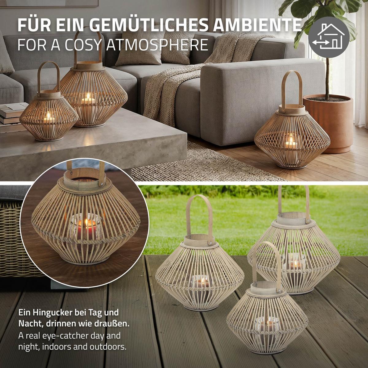 BAMBUS LATERNE H: 42 cm Holzfarbe Boho Stil - Naturfarben, Holz (31/42/31cm) - ECD-Germany