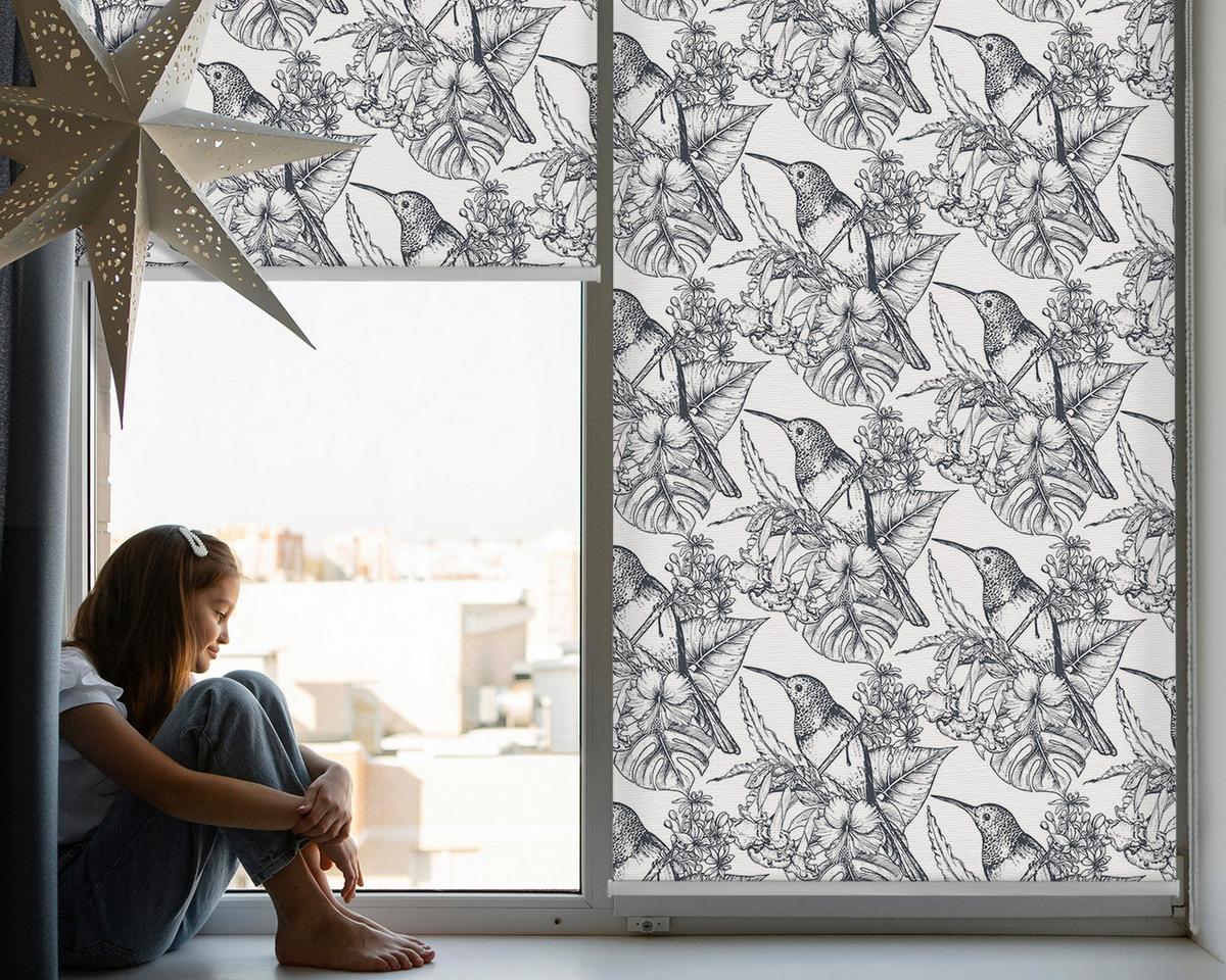 INNENROLLO - Fensterrollo - Rollo - 90x180 cm - Gezeichnete Blumen - Grau, Kunststoff (90/180/0.5cm) - TULUP