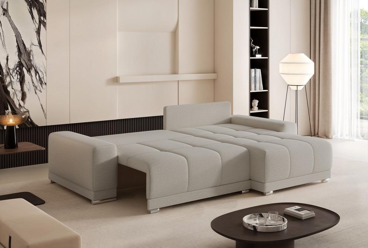 ECKSOFA TARA mit Schlaffunktion und Bettkasten Grau - Chromfarben/Grau, Kunststoff/Textil (261/178cm) - Idohome