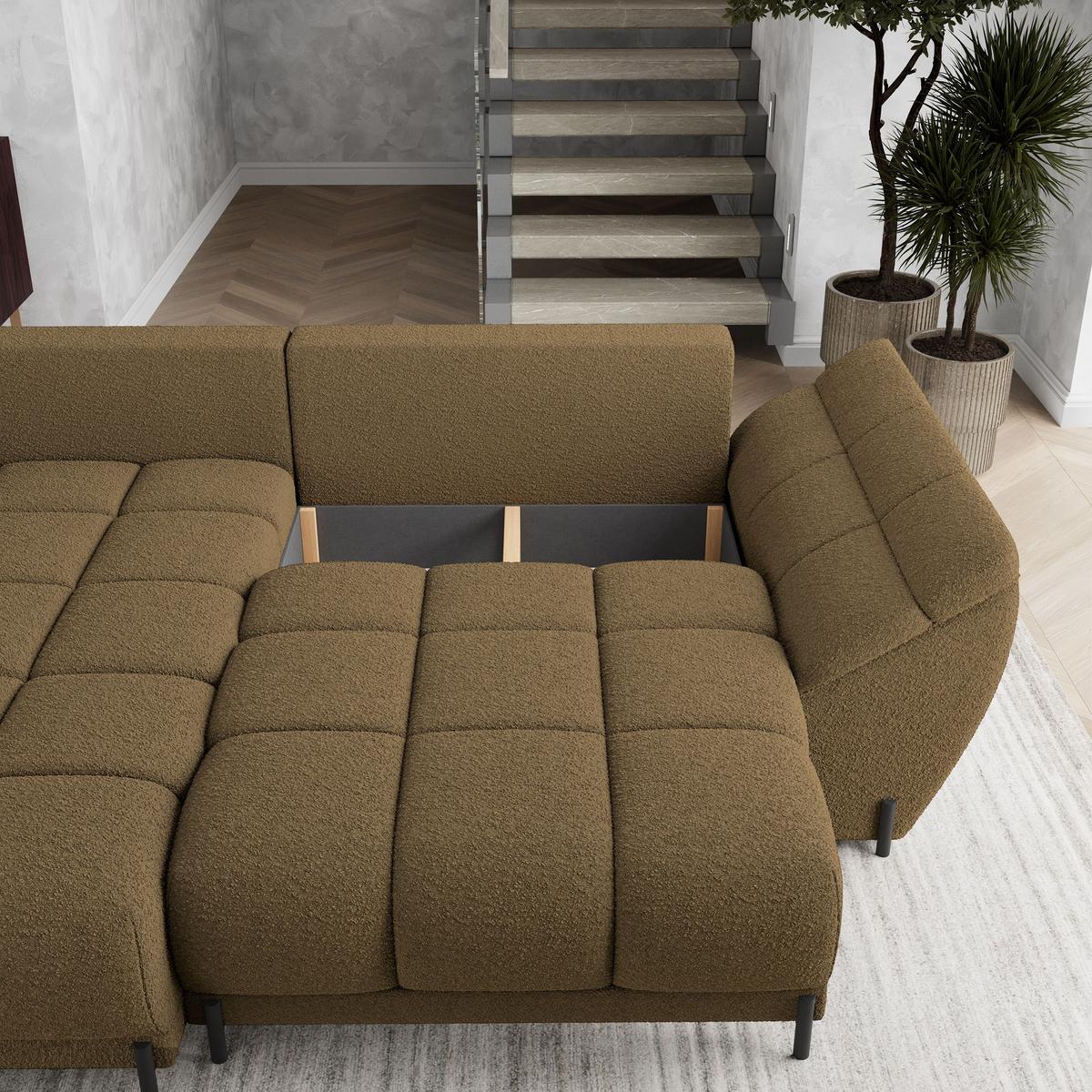 ECKSOFA VESTANO L-S Orange Boucle-Stoff mit Schlaffunktion - Orange, Holz (287/182cm) - MASSENO