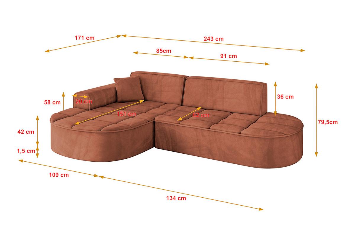 ECKSOFA Ottomane Links TARO-L1 - 243x171x79,5 cm Apricot - Koralle, Holzwerkstoff/Textil (243/171cm) - ALTDECOR