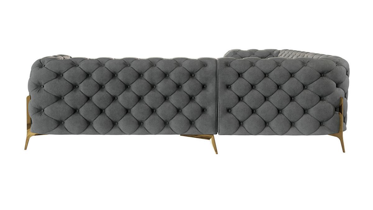 ECKSOFA Chesterfield Lexi Grau Samt - Goldfarben/Grau, Holz/Textil (264/264cm) - S-Style Möbel