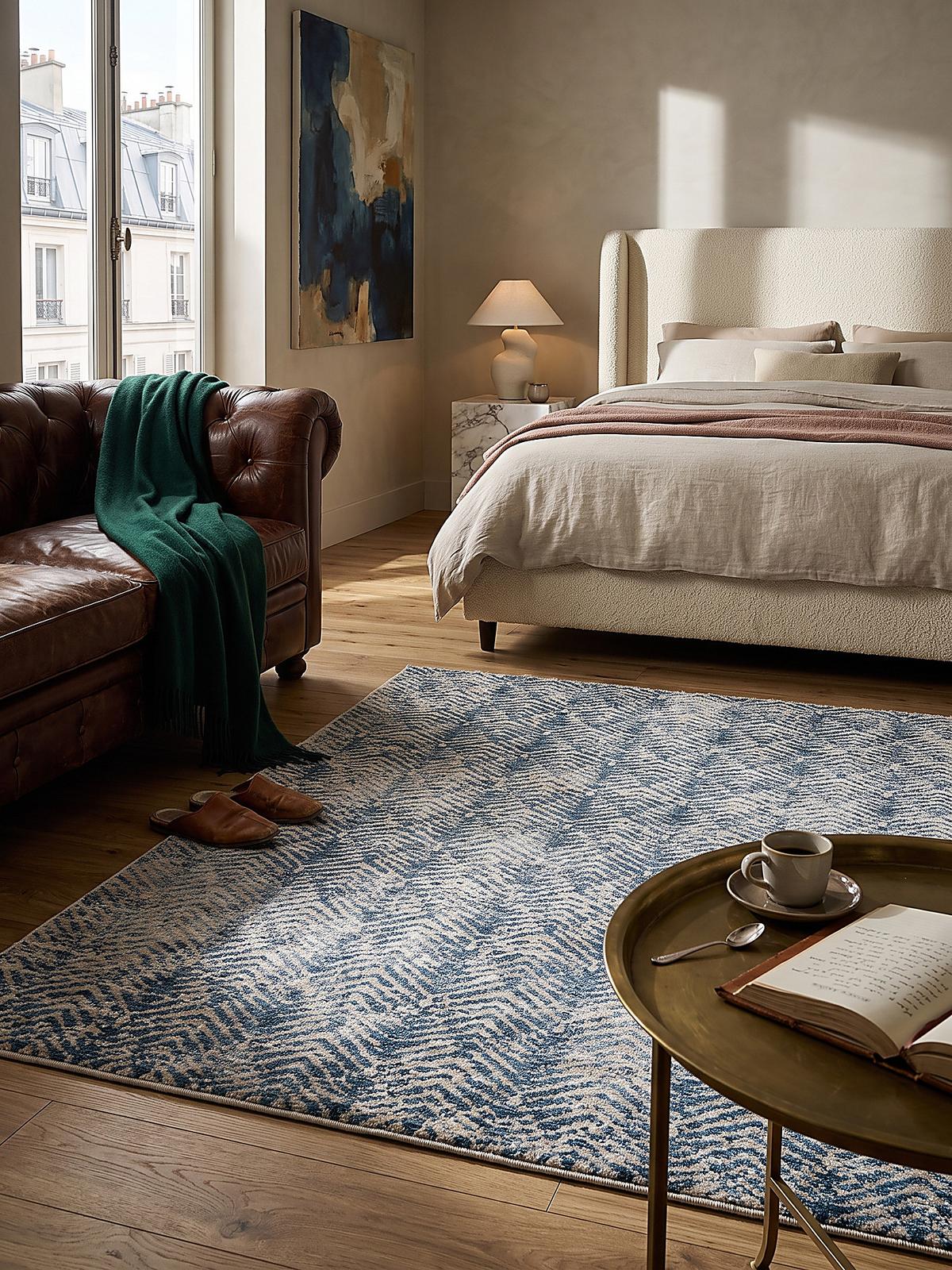 KURZFLORTEPPICH CROAL, Chevron, Natur-Blau, 120 x 160 cm - Blau/Beige, Textil (120/160cm) - KADIMA DESIGN