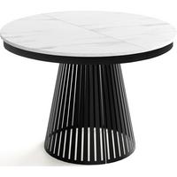 ESSTISCH Naro rund ausziehbar mit Schwarzem Lamellen-Metallgestell, Marmor Weiß 100-180/100/76 cm - Ecru/Schwarz, Holzwerkstoff/Metall (100/176/76cm) - WFL GROUP