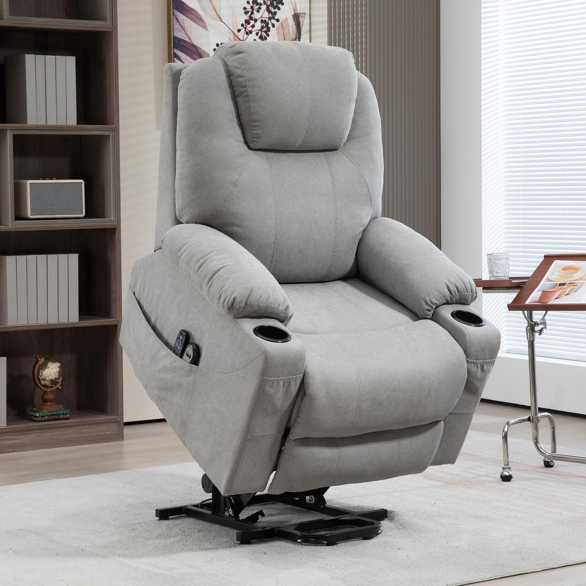 FERNSEHSESSEL mit Aufstehhilfe, Hellgrau - Hellgrau/Schwarz, Textil/Metall (90/107/101cm) - HOMCOM
