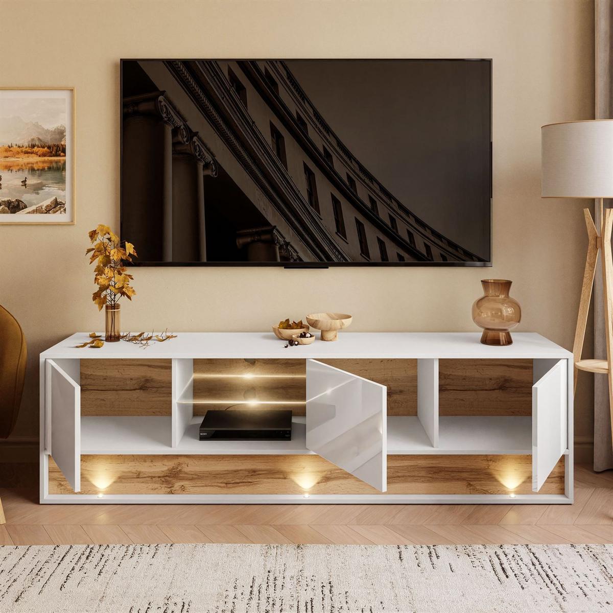 TV-ELEMENT VILLA 180 cm mit Einsatz aus Wotan Eiche - Eiche Wotan/Weiß, Holzwerkstoff (180/50/40cm) - Lookway