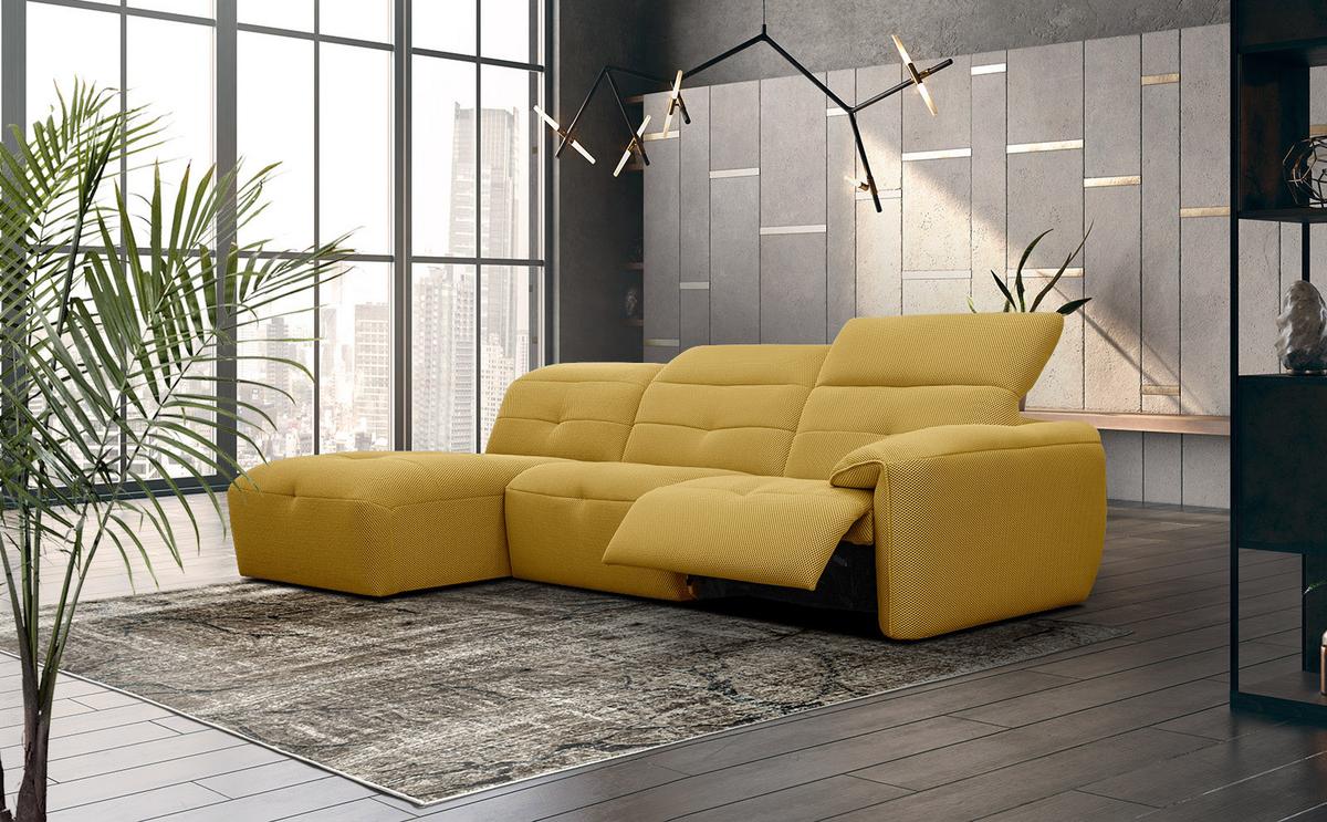 ECKSOFA TRENTO 4-Sitzer mit 1 Relaxfunktion, gelb - Gelb/Schwarz, Holzwerkstoff/Kunststoff (165/262cm) - Wozimo