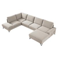 WOHNLANDSCHAFT Flavio U, Seite: Rechts - L3F+L2F+R1F - Schwarz/Naturfarben, Holz/Textil (367/91/214cm) - MIRJAN24