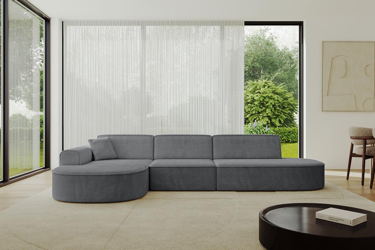 ECKSOFA Ottomane Links MARI-L2 - 328x171x79 cm Dunkelgrau Cord - Dunkelgrau/Schwarz, Holzwerkstoff/Kunststoff (171/321cm) - ALTDECOR