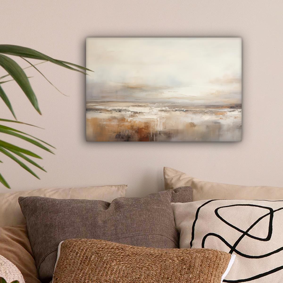 LEINWANDBILD Kunst - Industriell - Grau - Braun - Abstrakt Deko Schlafzimmer 30x20 cm - Sandfarben, Textil (30/20cm) - MuchoWow