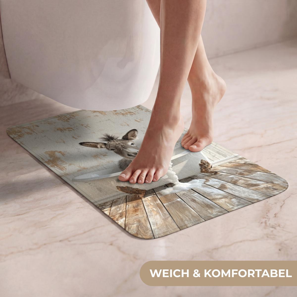 WC-VORLEGER Esel - Tiere - Badewanne - Schaumstoff WC Teppich 40x60 cm - Creme, Textil (40/1cm) - OnlyWow