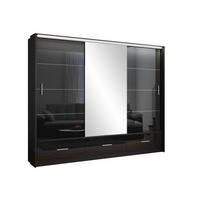 SCHWEBETÜRENSCHRANK SENNA 255/222/61 cm 3-türig mit Spiegel Schwarz - Schwarz, Holzwerkstoff (255/222/61cm) - MASSENO