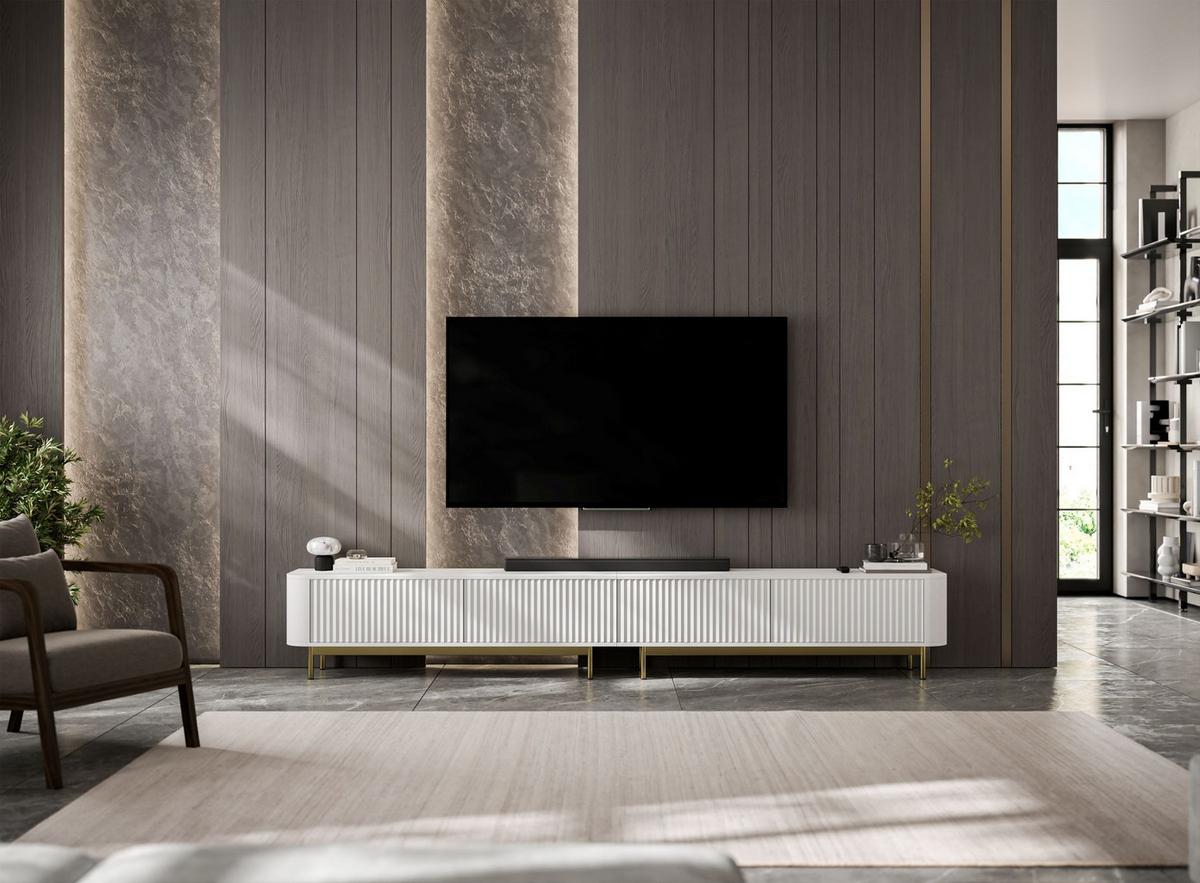 TV-LOWBOARD 2er-Set Aurora Weiß matt 280 cm mit Metallrahmen - Goldfarben/Weiß, Holzwerkstoff/Metall (280/44/35cm) - Meble Lindner