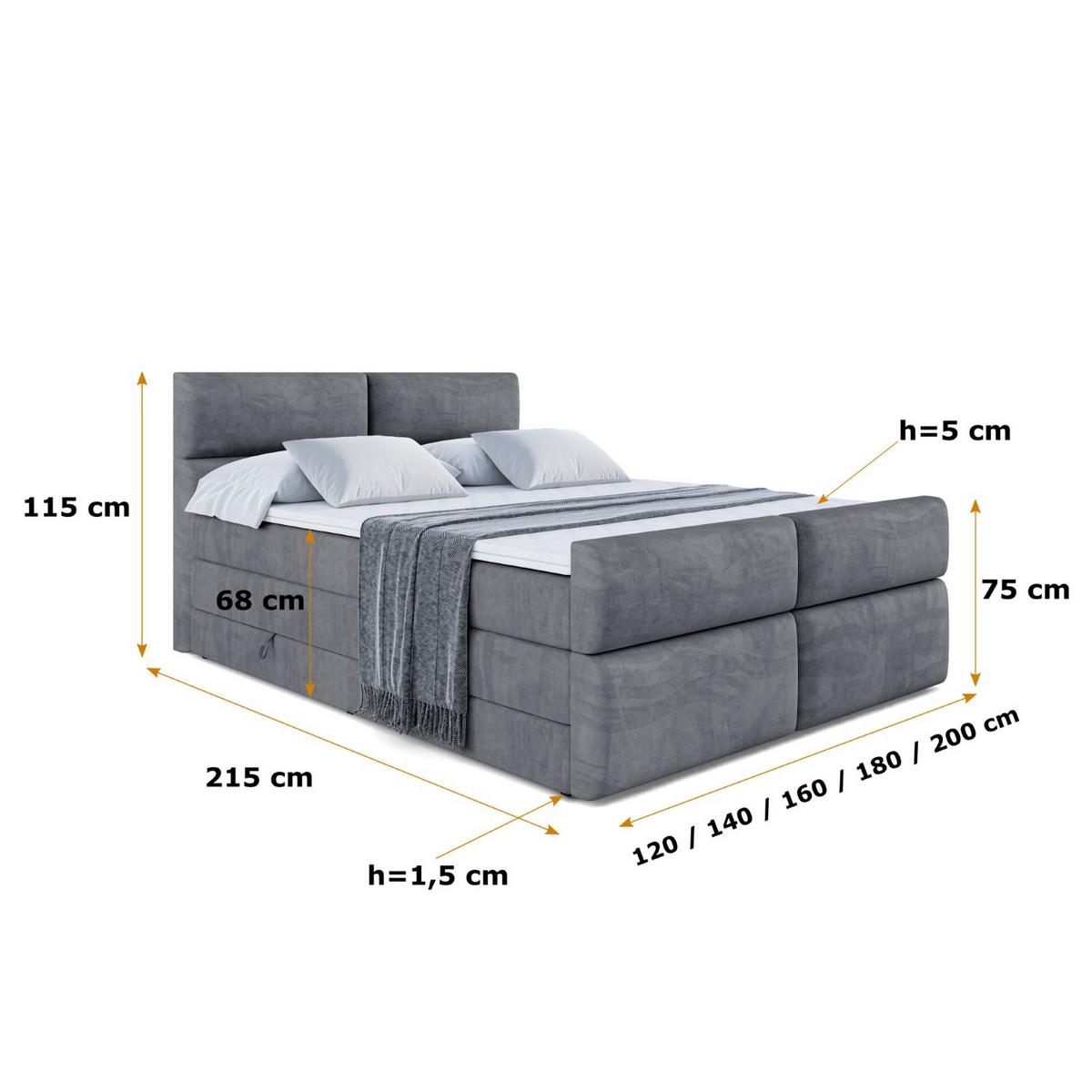 BOXSPRINGBETT BOXI3-Z KING - 140x200 - H3/H4 - Dunkelgrau - Dunkelgrau, Holzwerkstoff (140/200cm) - ALTDECOR