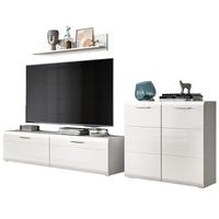 WOHNWAND weiß Hochglanz 3-teilig 255 cm, Schrankwand modernes Design - Weiß Hochglanz/Silberfarben, Glas/Holzwerkstoff (255/160/41cm) - Inn.Furn