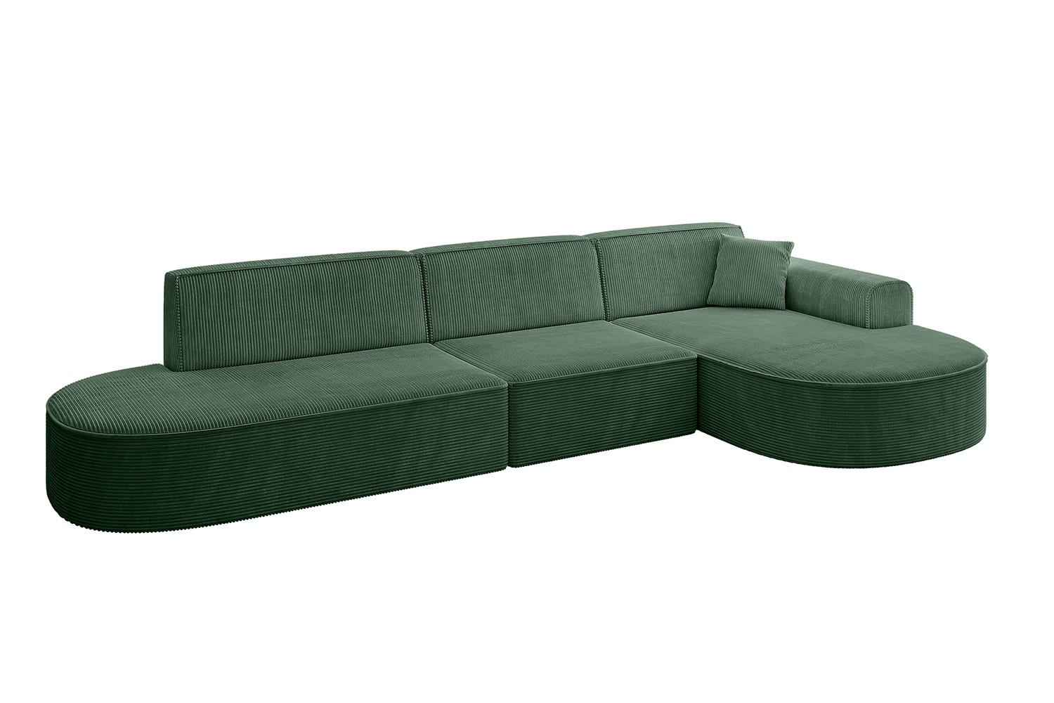 ECKSOFA Ottomane Rechts MARI-L2 - 328x171x79 cm Grün Cord - Schwarz/Grün, Holzwerkstoff/Kunststoff (171/328cm) - ALTDECOR
