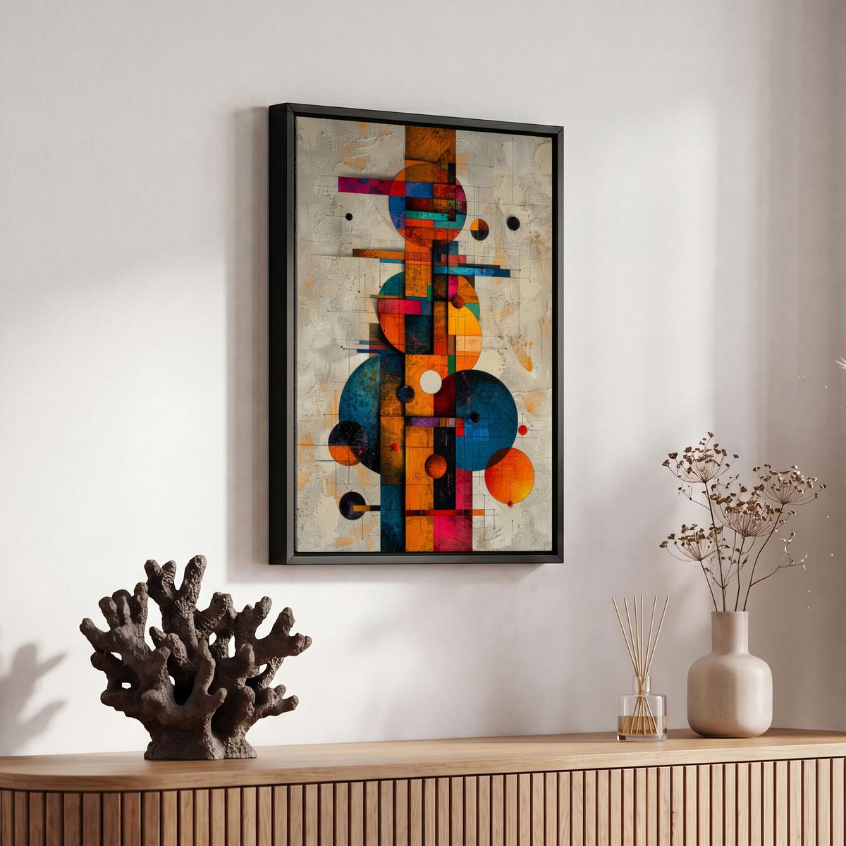 LEINWAND Bilder mit Rahmen - Vintage - Moderne Kunst - Orange - Geometrische Formen - 20x30 - Multicolor, Textil (20/30cm) - MuchoWow
