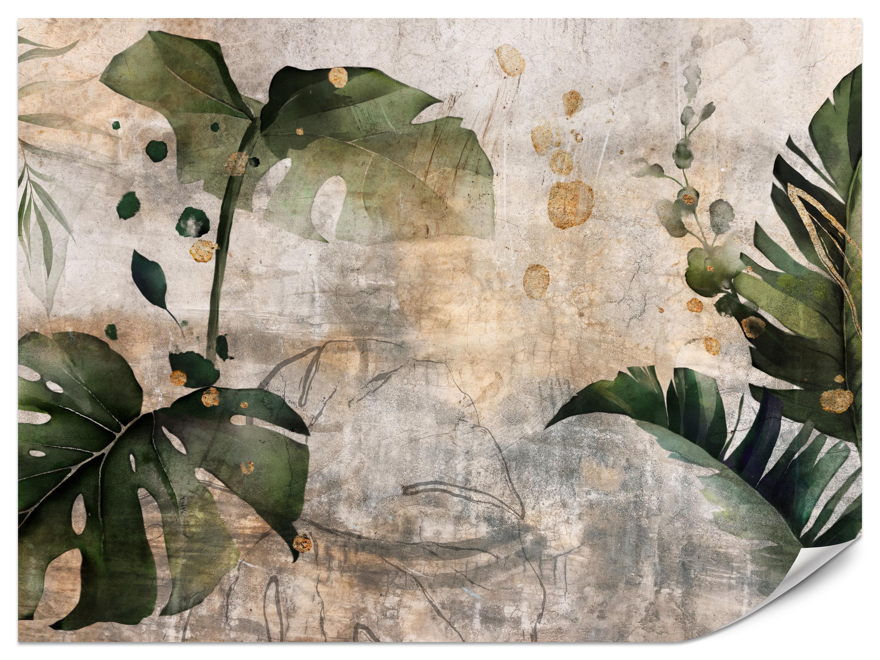 FOTOTAPETE für Schlafzimmer Tropisch Monstera Aquarell Retro 150x105 - Beige/Orange, Papier (150/105cm) - Muralo