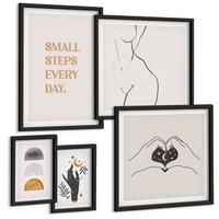 BILDER SET 5er Set - 50x50 cm & 20x30 cm & 40x60 cm Schwarzer Rahmen - Abstrakte Blumen aus Marmor - Schwarz, Kunststoff (40/60cm) - TULUP