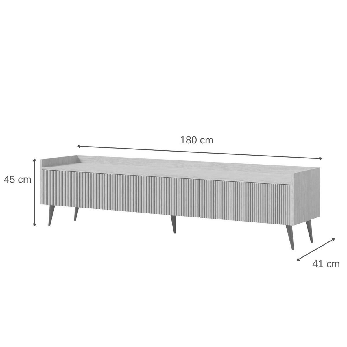 LOWBOARD Amfali mit 3 Klapptüren, geriffelte Fronten, Push-to-open, Metallbeine, 180 cm, Frühlings-Eiche - Eichefarben/Schwarz, Holzwerkstoff/Metall (180/45/41cm) - Beautysofa
