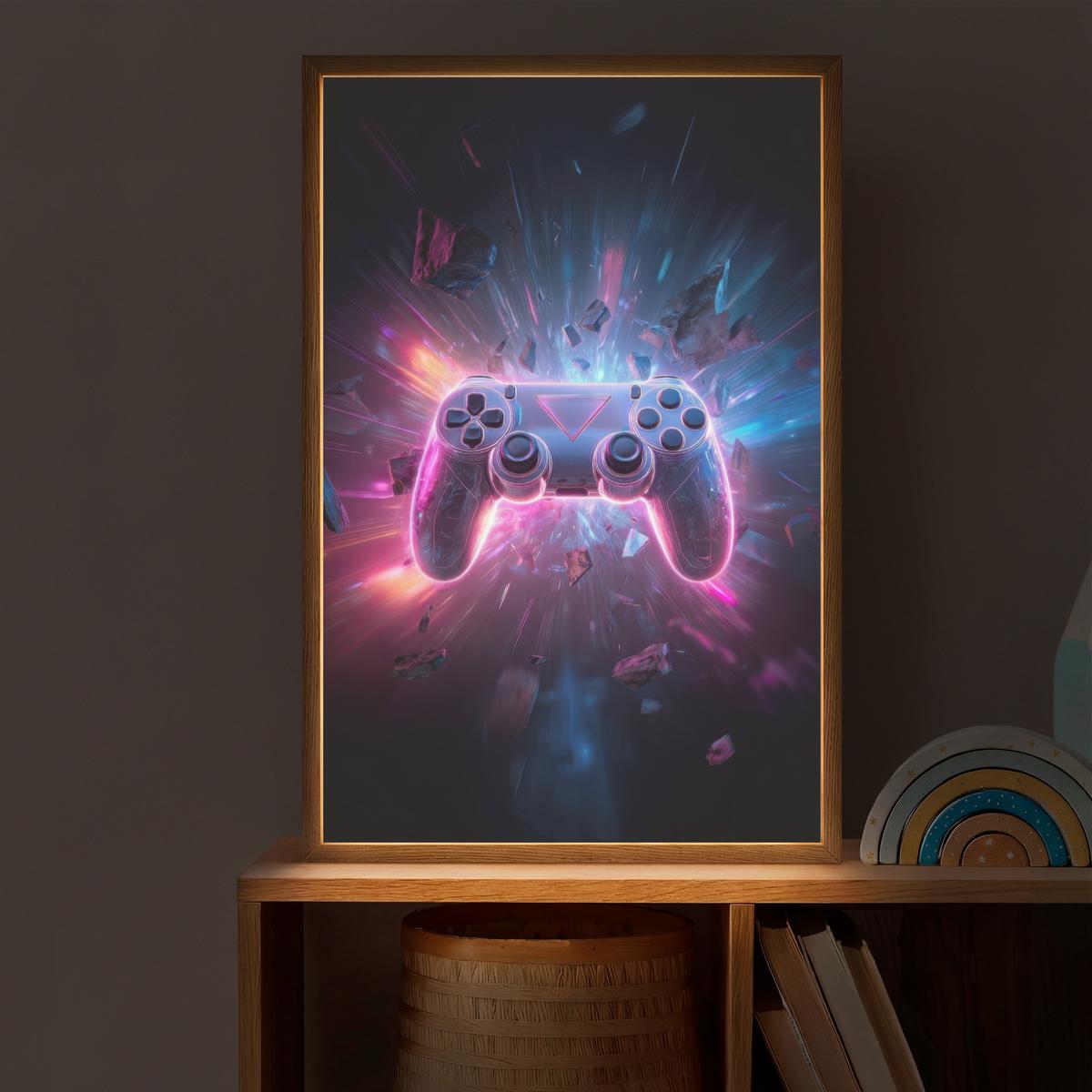 NACHTTISCHLAMPE MIT AKKU Controller - Neon - Explosion - Abstrakt 40x60 cm - Violett, Holzwerkstoff (8/40/60cm) - OnlyWow