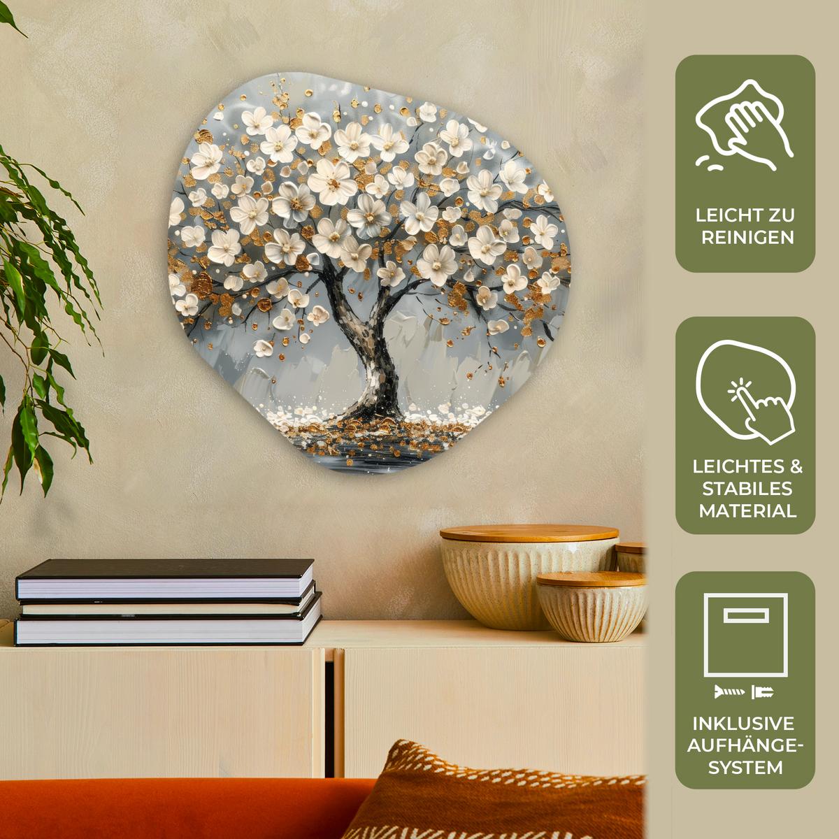 WANDBILD Baum - Gold - Blumen - Abstrakt - Kunst Wandbild 60x60 cm - Goldfarben, Kunststoff (60/60cm) - MuchoWow