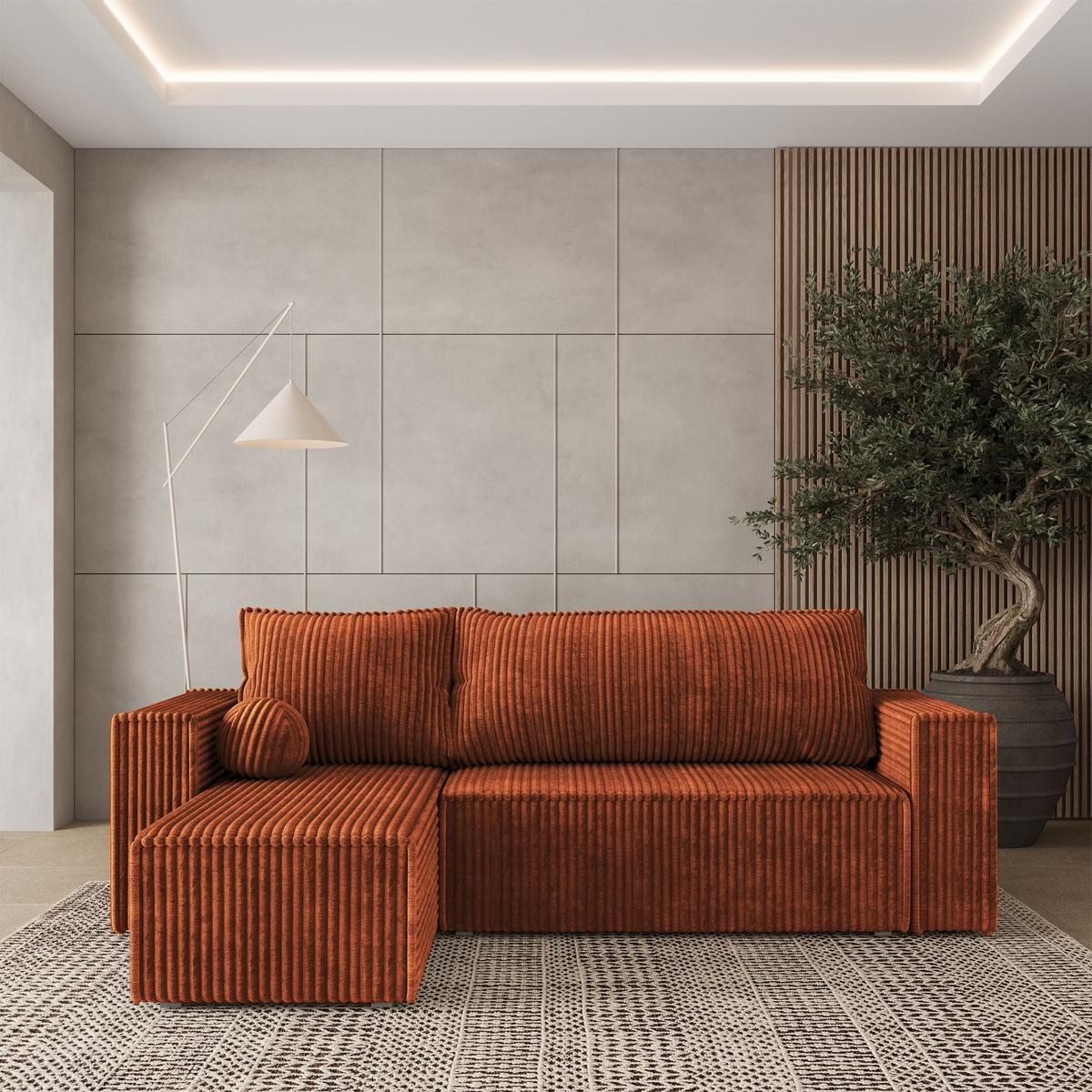 ECKSOFA RAVELO T Braun Kordstoff mit Schlaffunktion - Braun/Grau, Holz/Kunststoff (240/140cm) - MASSENO