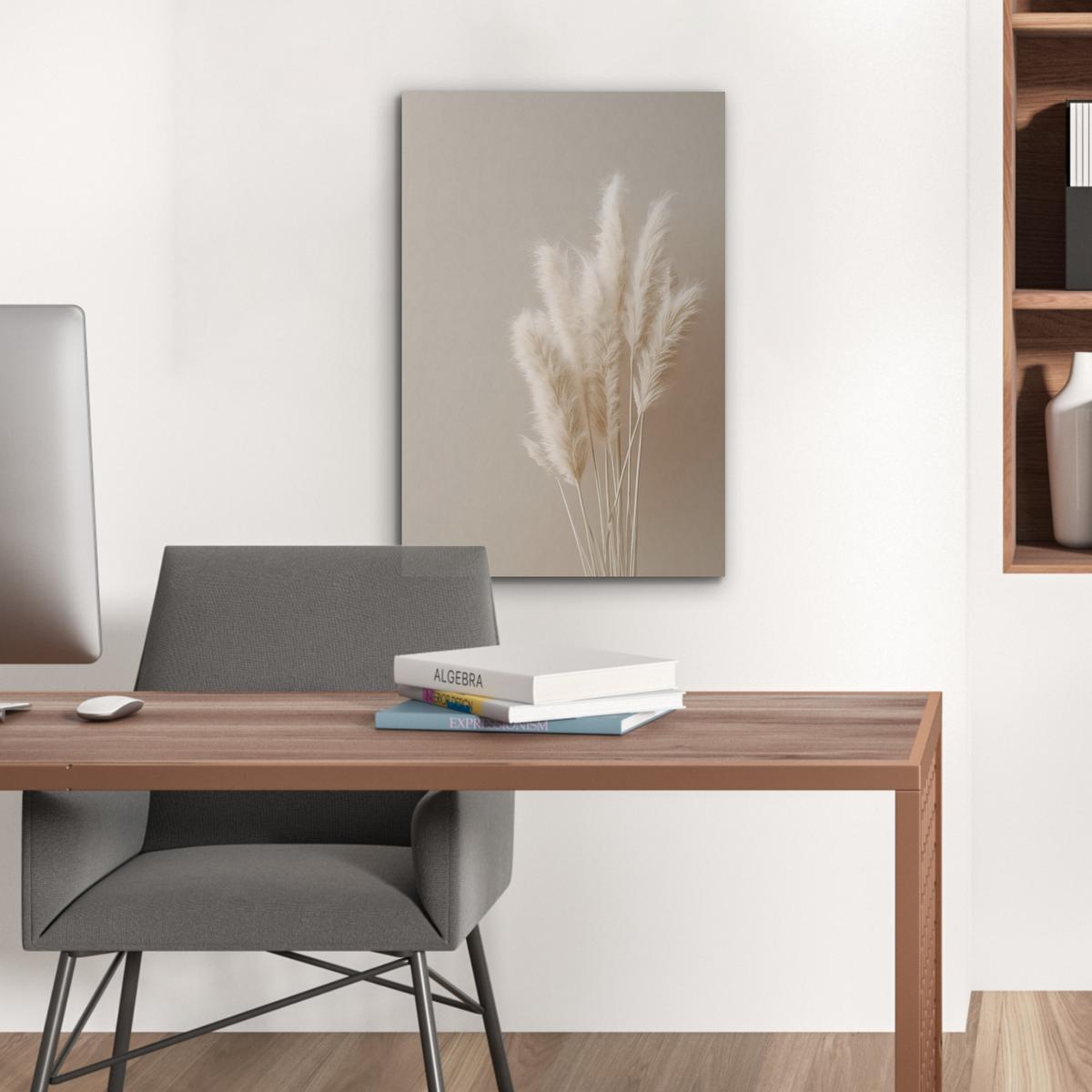 AKUSTIKBILD Pampasgras - Federn - Pastell - Weiß Kunstdruck Schlafzimmer 50x70 cm - Naturfarben, Kunststoff (50/70/0.9cm) - MuchoWow