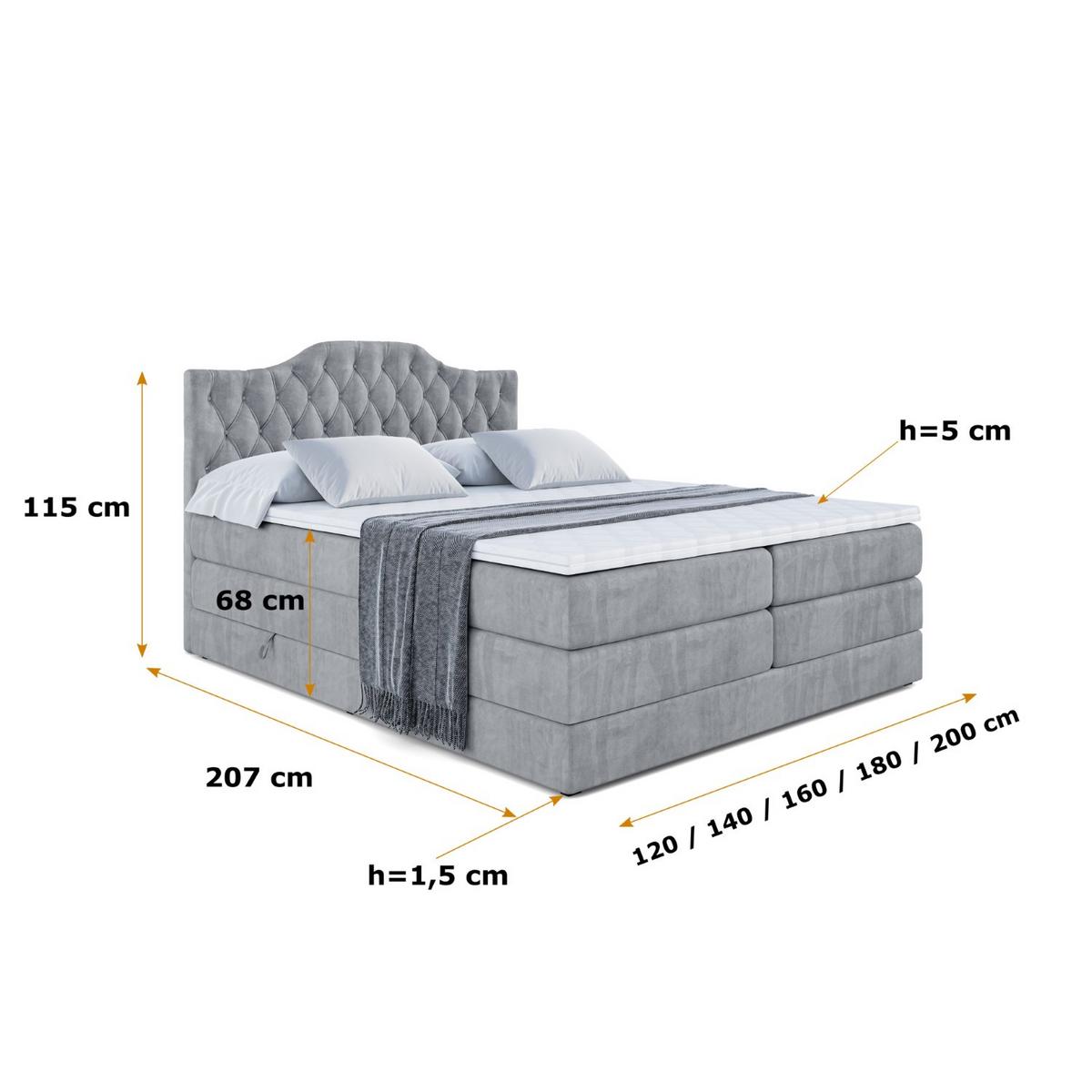 BOXSPRINGBETT VILA-1 KING - 120x200 - H3/H4 - Grau - Grau, Holzwerkstoff (120/200cm) - ALTDECOR