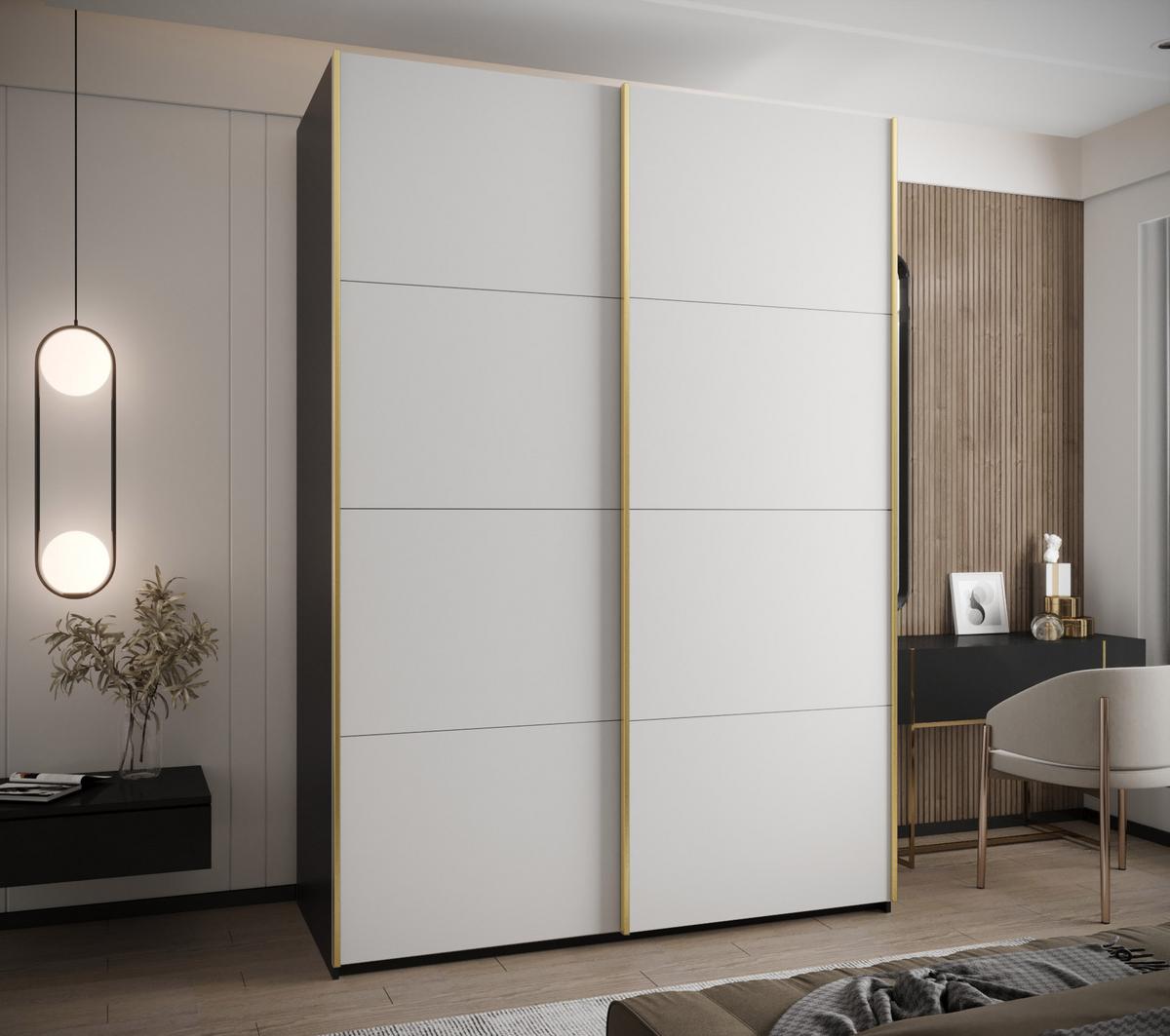 SCHWEBETÜRENSCHRANK 245,5/180/64 2-türig - Goldfarben/Schwarz, Holz/Metall (180/245/64cm) - Abiks Möbel