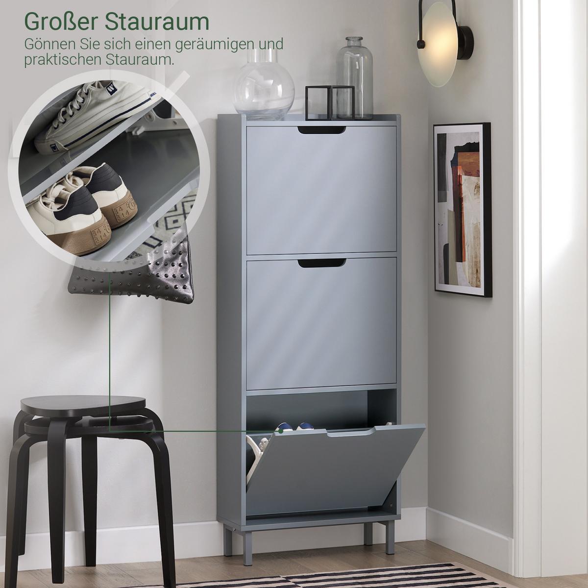 SCHUHSCHRANK Grau - Grau, Holzwerkstoff/Metall (50/129/19cm) - SoBuy