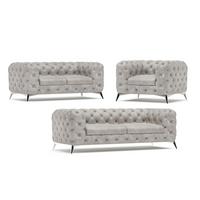SITZGARNITUR 3+2+1 Chesterfield Quantum Grau Samt - Silberfarben/Grau, Holz/Textil (225/75/100cm) - S-Style