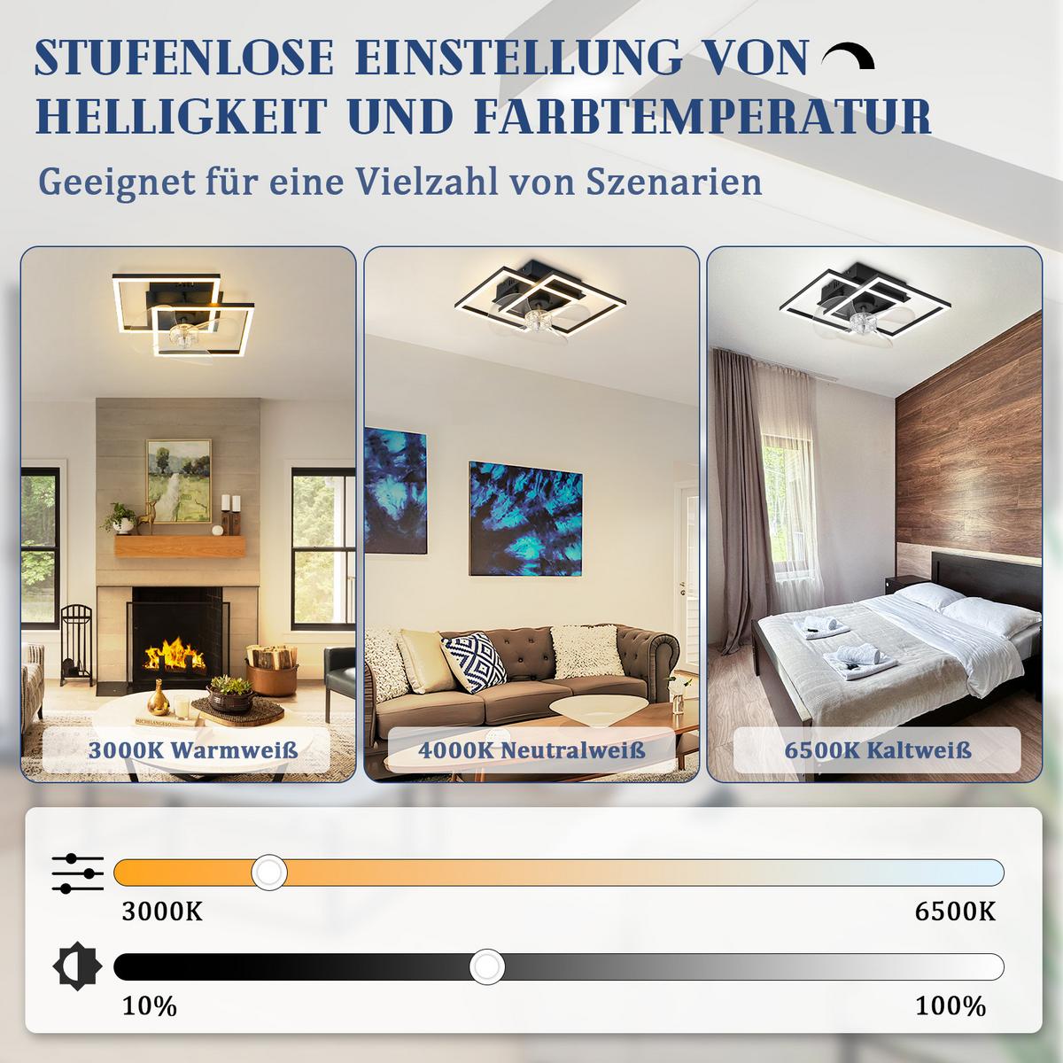 DECKENVENTILATOR Mit Beleuchtung Relven 34/34/15 cm - Schwarz, Kunststoff/Metall (34/34/15cm) - ZMH