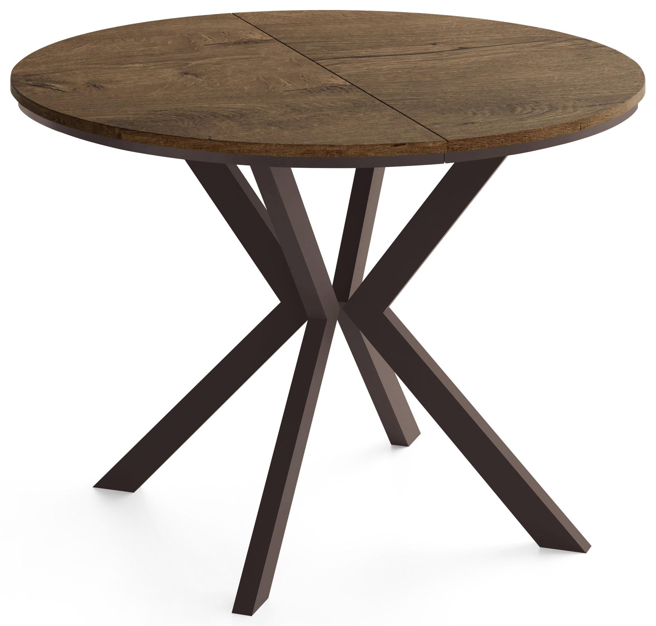 ESSTISCH Valio rund oval ausziehbar verlängerbar mit braunen Metallbeinen, Eiche Braun Rustikal 90-130/90/76 cm - Alteiche/Braun, Holzwerkstoff/Metall (90/130/76cm) - WFL GROUP