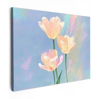 LEINWANDBILD Tulpen - Rosa Akzente - Blau Wandbilder 80x60 cm - Pastellblau, Textil (80/60cm) - MuchoWow