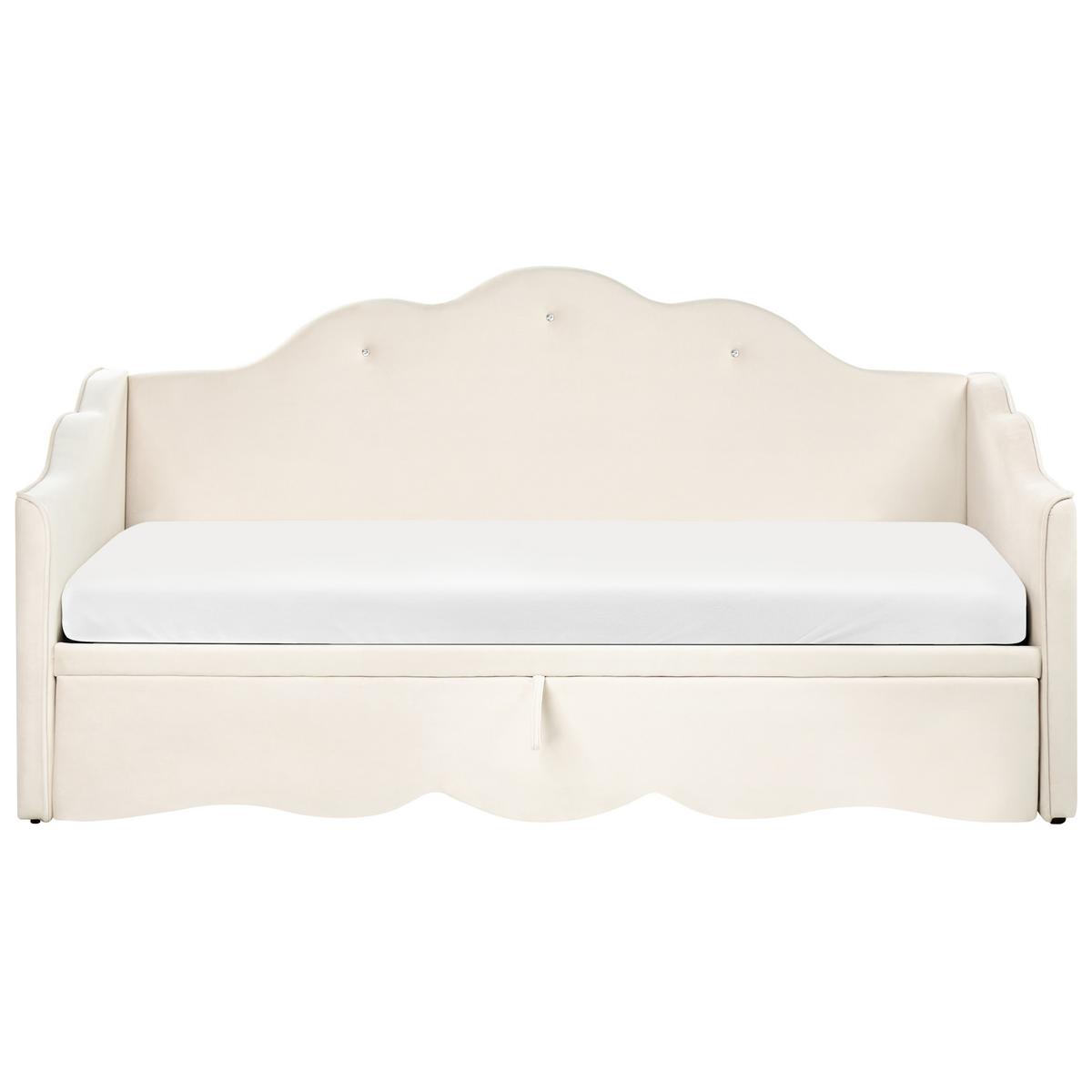 AUSZIEHBETT Samtstoff 90/200 cm Hellbeige Lorette - Beige, Textil (90/200cm) - Beliani