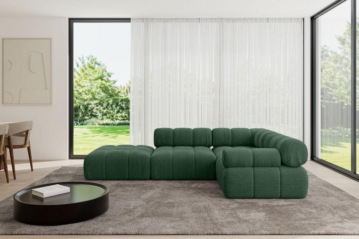 ECKSOFA modulares Sofa Felto-L1 - 285x190x70 cm Grün Cord - Grün, Holzwerkstoff/Textil (285/190cm) - ALTDECOR