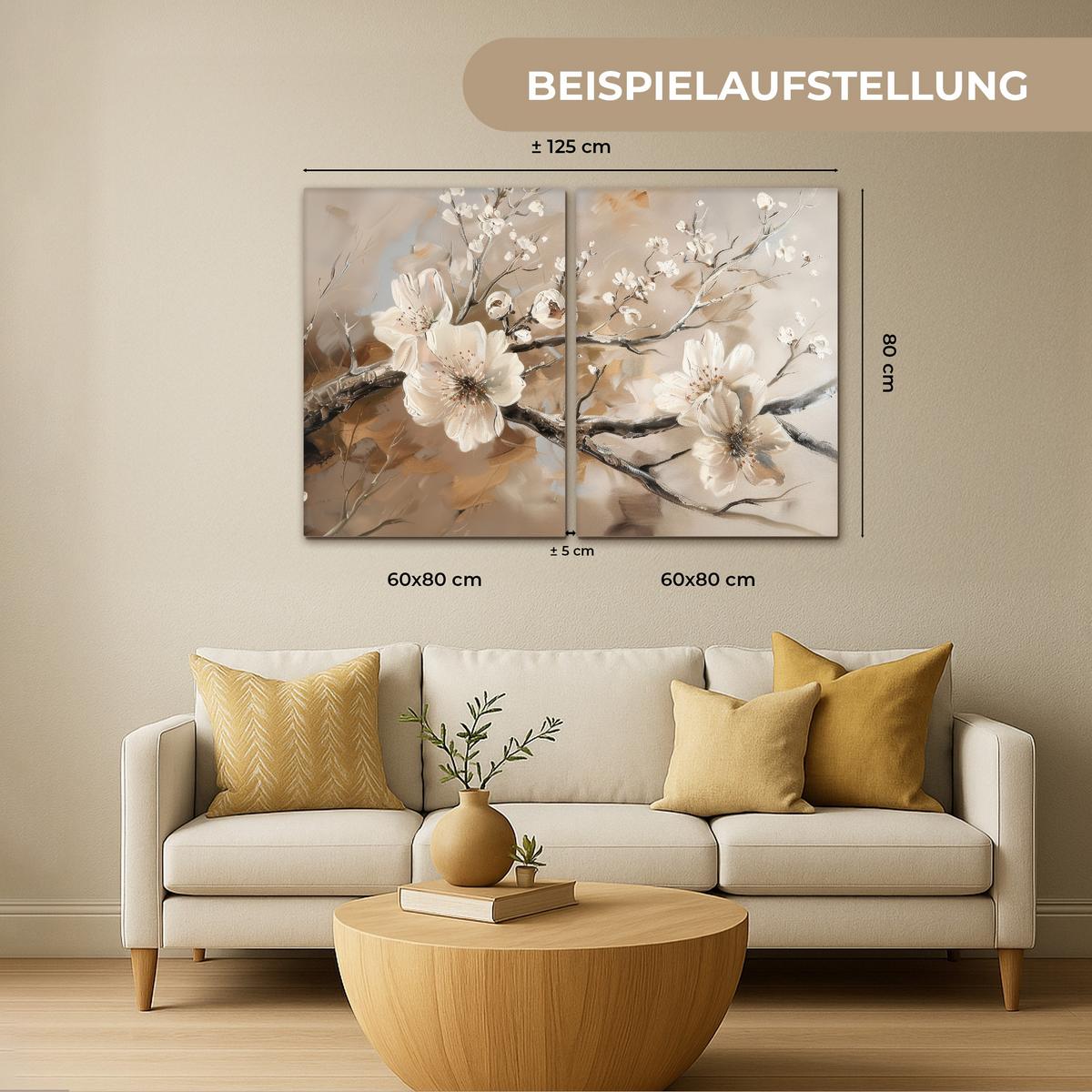 LEINWANDBILD 2er Set Blüte - Beige - Abstrakt - Blumen 100x70 cm - Hellbraun, Textil (100/70cm) - MuchoWow