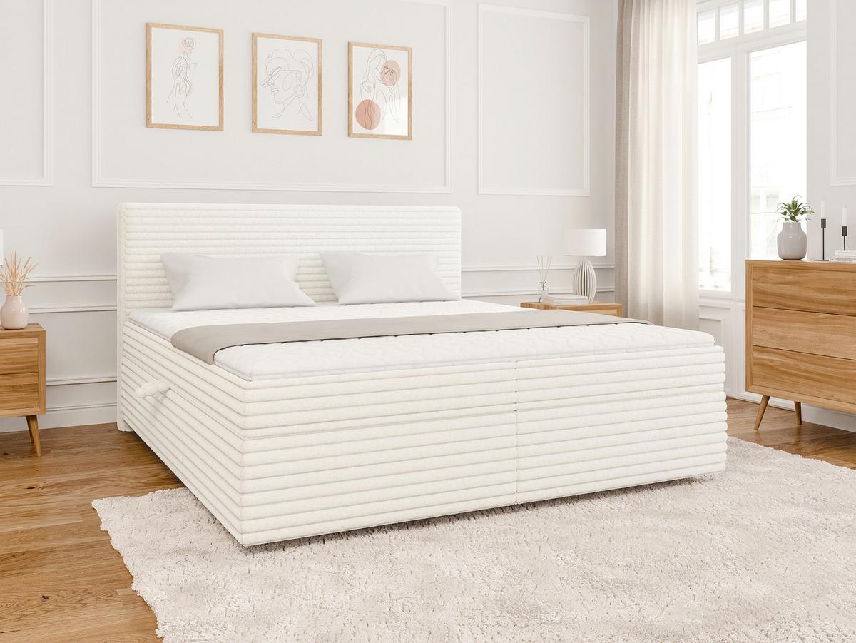 BOXBETT Roma 180/200 cm Hellbeige Plüschcord - Beige/Schwarz, Holz/Kunststoff (180/200cm) - S-Style