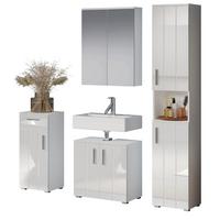 BADMÖBEL-SET weiß Hochglanz 4-teilig 164 x 192 cm, moderne Badezimmer-Schränke - Weiß Hochglanz/Silberfarben, Holzwerkstoff/Kunststoff (164/192/32cm) - Top.Furn
