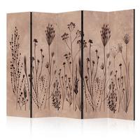 PARAVENT Einseitig Bedruckter 5-tlg 225x172 cm Wildpflanzen Retro - Braun, Holz/Textil (225/172/3cm) - Muralo
